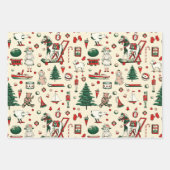 かわいいヴィンテージおもちゃクリスマスツリーホース ラッピングペーパーシート (正面2)