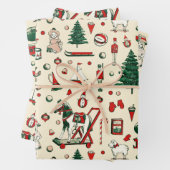 かわいいヴィンテージおもちゃクリスマスツリーホース ラッピングペーパーシート (インサイチュ)