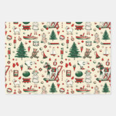 かわいいヴィンテージおもちゃクリスマスツリーホース ラッピングペーパーシート (正面)