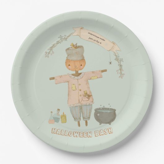 かわいいヴィンテージかかしハロウィンバッシュ ペーパープレート (正面)