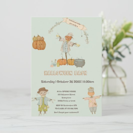 かわいいヴィンテージかかしハロウィンバッシュ 招待状 (スタンド正面)