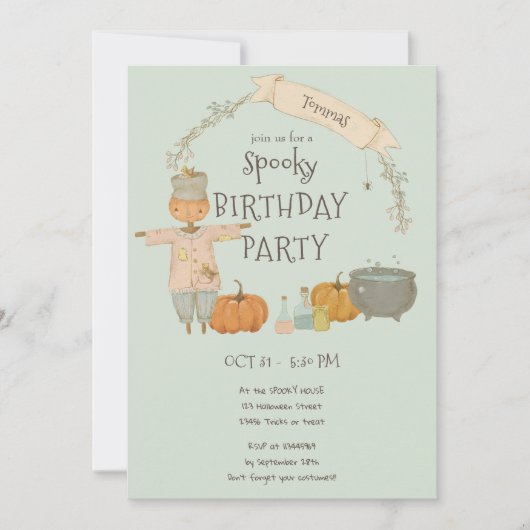かわいいヴィンテージかかしハロウィーンbash誕生日 招待状 (正面)