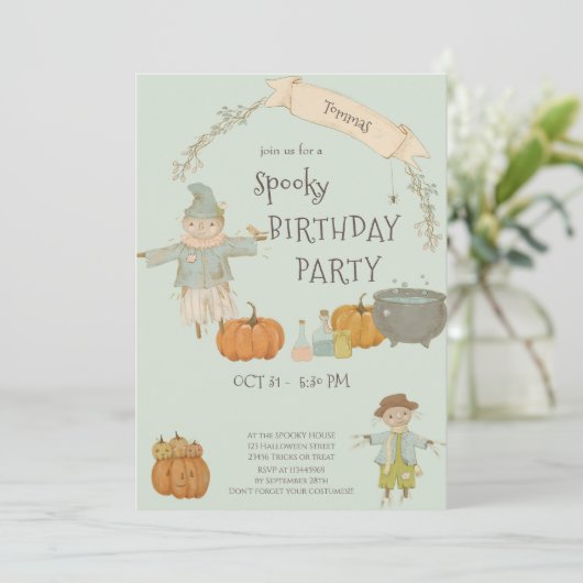 かわいいヴィンテージかかしハロウィーンbash誕生日 招待状 (スタンド正面)