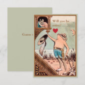 かわいいヴィンテージのカエルとネズミのバレンタインカード 招待状 (正面/裏面)