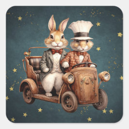 かわいいヴィンテージのクリスマスのウサギ スクエアシール