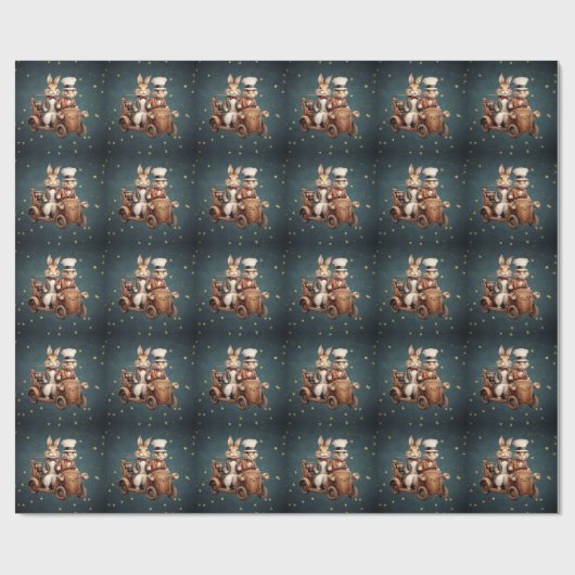 かわいいヴィンテージのクリスマスのウサギ ラッピングペーパー (フラット)