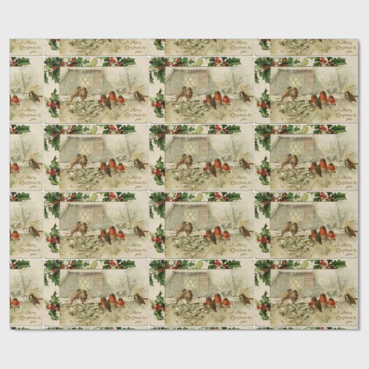かわいいヴィンテージのクリスマスのベビーのロビン ラッピングペーパー (フラット)