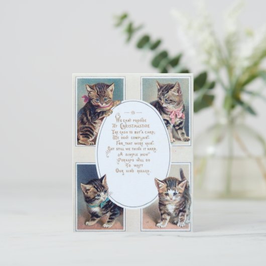 かわいいヴィンテージのクリスマスキャットおもしろい詩 ポストカード (スタンド正面)