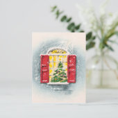 かわいいヴィンテージのクリスマスツリーを窓に ポストカード (スタンド正面)