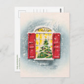 かわいいヴィンテージのクリスマスツリーを窓に ポストカード (正面/裏面)