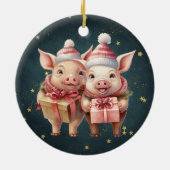 かわいいヴィンテージのクリスマスピッグ セラミックオーナメント (裏面)