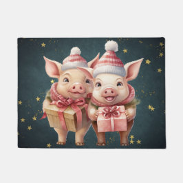 かわいいヴィンテージのクリスマスピッグ ドアマット