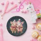かわいいヴィンテージのクリスマスピッグ ペーパープレート (パーティー)