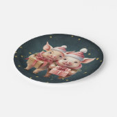 かわいいヴィンテージのクリスマスピッグ ペーパープレート (アングル)