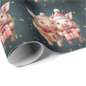 かわいいヴィンテージのクリスマスピッグ ラッピングペーパー (ロールコーナー)