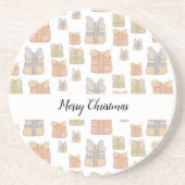 かわいいヴィンテージのクリスマスプレゼント絵を描ハンド コースター (正面)