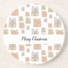 かわいいヴィンテージのクリスマスプレゼント絵を描ハンド コースター