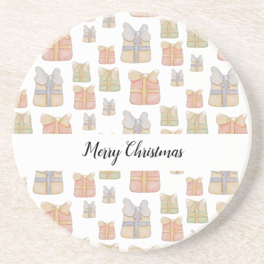 かわいいヴィンテージのクリスマスプレゼント絵を描ハンド コースター (正面)