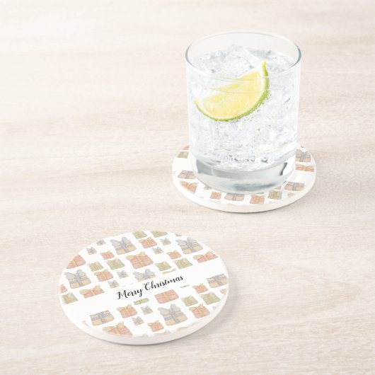 かわいいヴィンテージのクリスマスプレゼント絵を描ハンド コースター (側面)