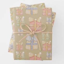 かわいいヴィンテージのクリスマスプレゼント絵を描ハンド ラッピングペーパーシート