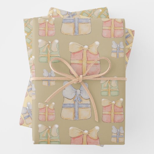 かわいいヴィンテージのクリスマスプレゼント絵を描ハンド ラッピングペーパーシート (インサイチュ)