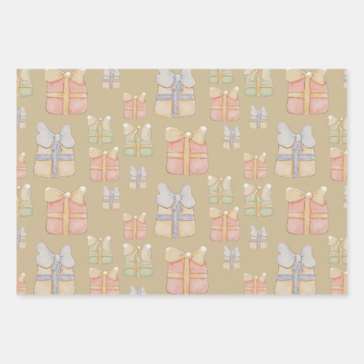 かわいいヴィンテージのクリスマスプレゼント絵を描ハンド ラッピングペーパーシート (正面)