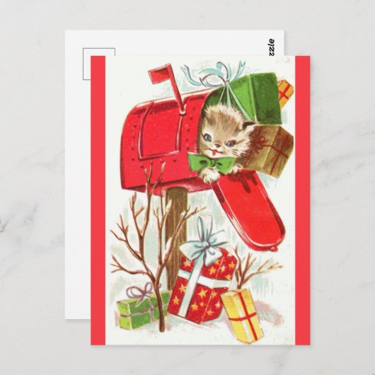 かわいいヴィンテージのクリスマス猫ギフト ポストカード (正面/裏面)