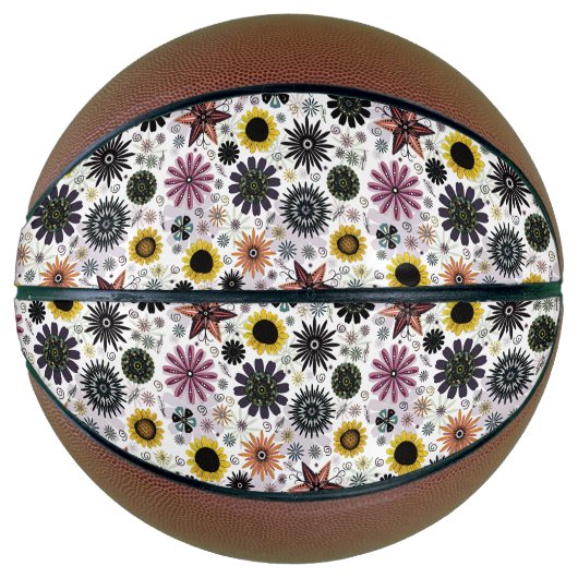 かわいいヴィンテージのシームレスな花のパターン バスケットボール (正面)