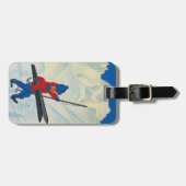 かわいいヴィンテージのスキープリントが付いている荷物のラベル ラゲッジタグ (正面横)