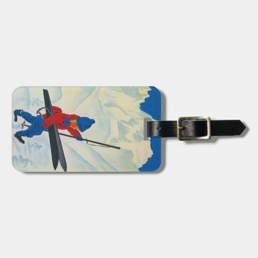 かわいいヴィンテージのスキープリントが付いている荷物のラベル ラゲッジタグ (正面横)