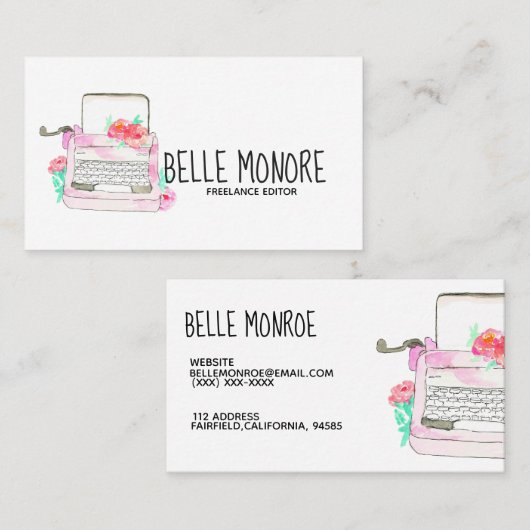 かわいいヴィンテージのタイプライターのピンクの名刺 名刺 (正面/裏面)