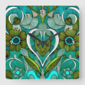 かわいいヴィンテージのターコイズの壁紙 スクエア壁時計 (正面)