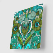 かわいいヴィンテージのターコイズの壁紙 スクエア壁時計 (傾斜)