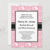 かわいいヴィンテージのバニーウサギパターンピンクおよび白 招待状 (裏面)