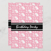 かわいいヴィンテージのバニーウサギパターンピンクおよび白 招待状 (正面/裏面)