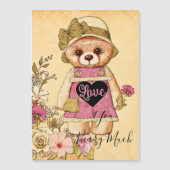 かわいいヴィンテージのバレンタインベア マグネット招待状 (正面)