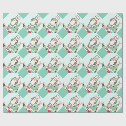 かわいいヴィンテージのパステル調の休日のロボット及び木 ラッピングペーパー (フラット)