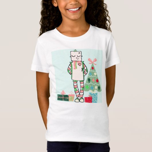 かわいいヴィンテージのパステル調の休日のロボット及び木 Tシャツ (正面)