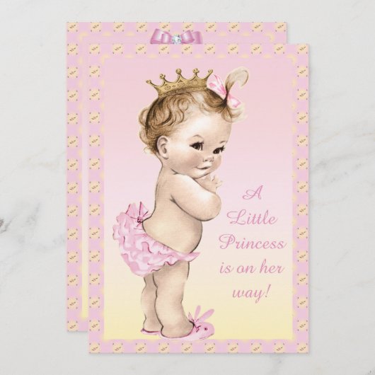 かわいいヴィンテージのプリンセスの花のベビーシャワー 招待状 (正面/裏面)