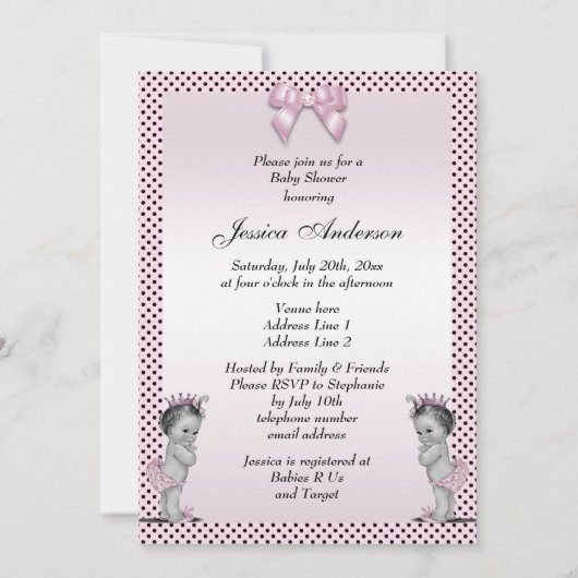 かわいいヴィンテージのプリンセスはベビーシャワーを結び付けます 招待状 (裏面)