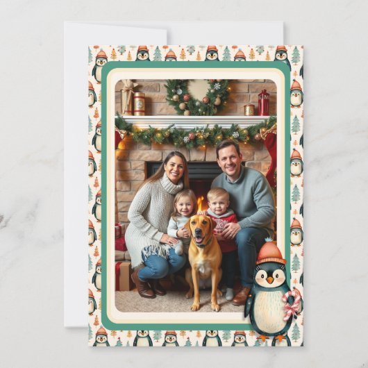 かわいいヴィンテージのペンギン家族写真 シーズンカード (正面)