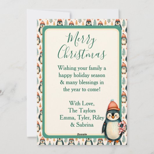 かわいいヴィンテージのペンギン家族写真 シーズンカード (裏面)