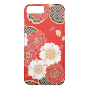 かわいいヴィンテージのレトロの花の赤く白いベクトル iPhone 8 PLUS/7 PLUSケース