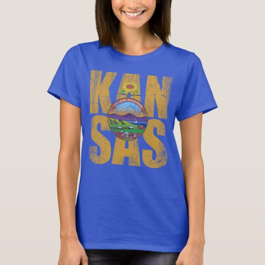 かわいいヴィンテージの動揺してなカンザスの旗旅行 Tシャツ (正面)