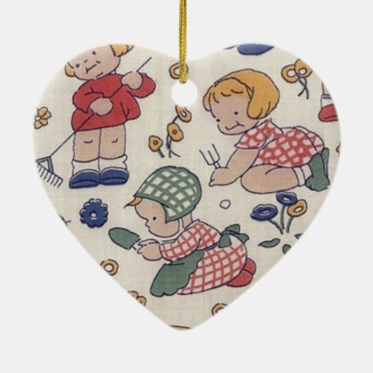 かわいいヴィンテージの園芸ハート セラミックオーナメント (裏面)