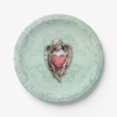 かわいいヴィンテージの天使の赤いハート ペーパープレート (正面)