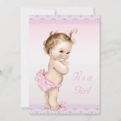 かわいいヴィンテージの女の赤ちゃんのシャワーのフェイクな花のレース 招待状 (正面)