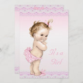 かわいいヴィンテージの女の赤ちゃんのシャワーのフェイクな花のレース 招待状 (正面/裏面)