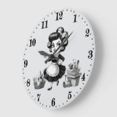 かわいいヴィンテージの女性の清掃 ラージ壁時計 (傾斜)