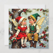 かわいいヴィンテージの妖精の子供たちのクリスマス シーズンカード (正面)